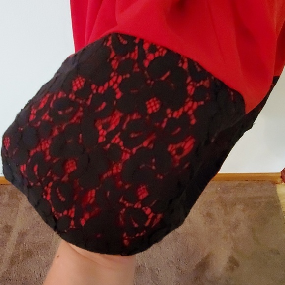 Tiana B. Formal Cocktail Dress Red Black Lace - Picture 3 of 4